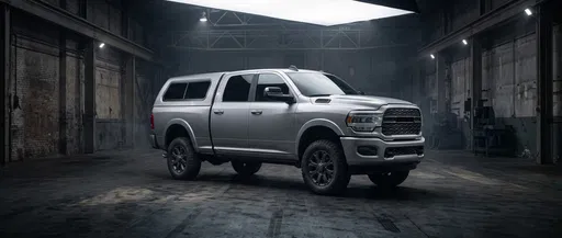 Silver Pickup Truck With Camper Shell