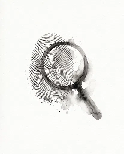 Watercolor Fingerprint and Magnifying Glass