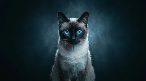 Studio Portrait of Blue-Eyed Siamese Cat