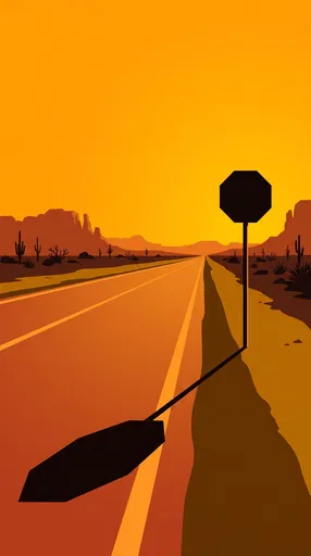 Minimalist Desert Highway Stop Sign Silhouette