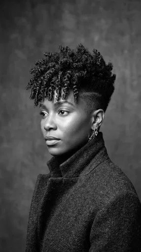 Monochrome Portrait of Woman with Coily Fringe