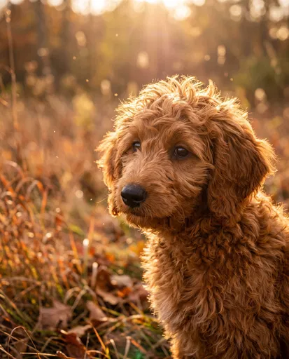Golden Backlit Red Goldendoodle Puppy