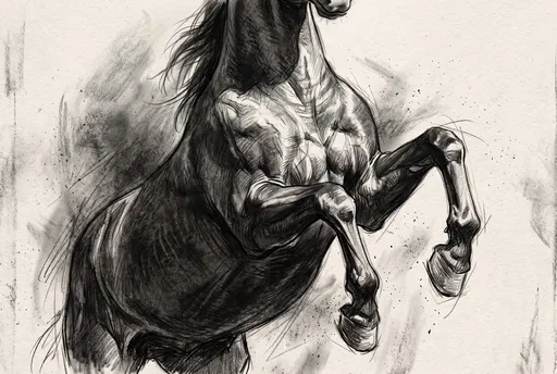 Charcoal Sketch of Rearing Horse Chest