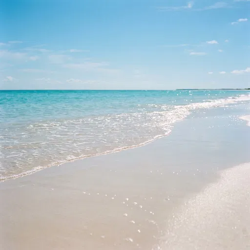 Sunny Tropical Beach Shoreline and Turquoise Water