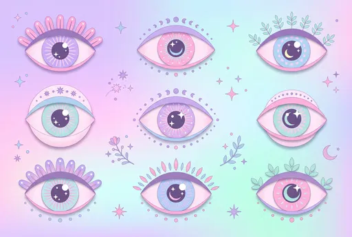 Nine Pastel Stylized Celestial Eyes Illustration