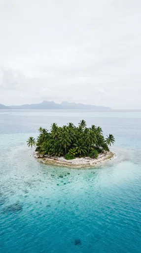 Small Tropical Palm Island in Turquoise Lagoon