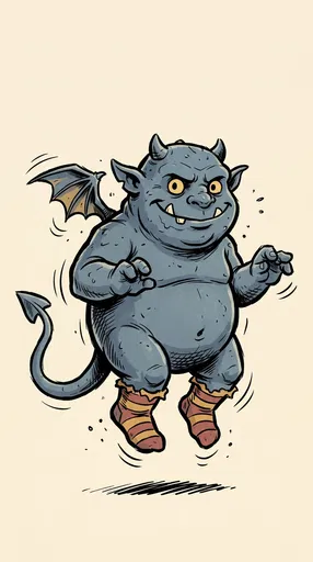 Cartoon Gargoyle Monster in Striped Socks