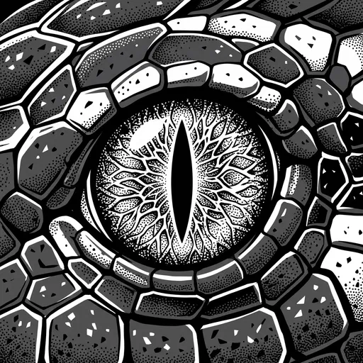 Monochrome Serpent Eye Close-Up Illustration