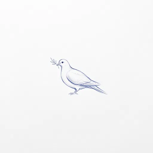 Minimalist Blue Ink Peace Dove Sketch