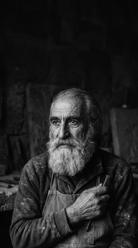Monochrome Portrait of Elderly Stone Carver