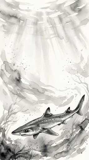 Monochrome Watercolor Dogfish Shark Underwater Illustration