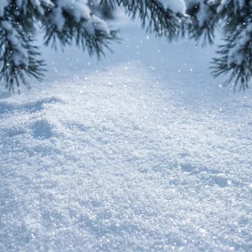 Sparkling Snow Surface Framed by Pine Branches