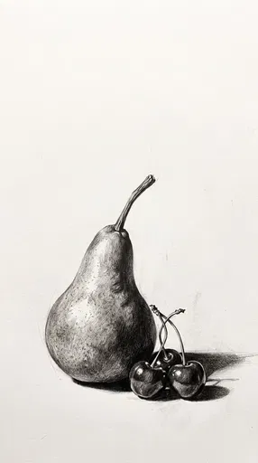 Graphite Drawing of Pear and Cherries
