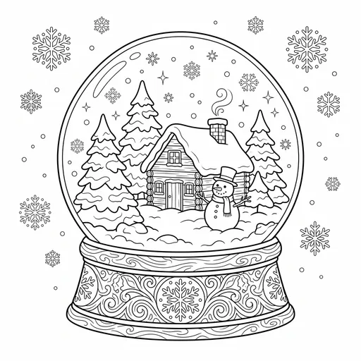 Winter Cabin Snow Globe Coloring Page