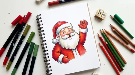 Santa Claus Sketchbook Drawing Flat Lay