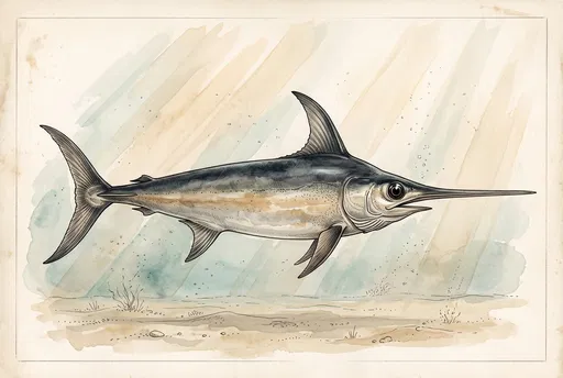Vintage Watercolor and Ink Swordfish Illustration