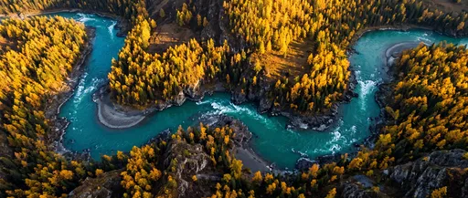 Aerial View of Turquoise Autumn River
