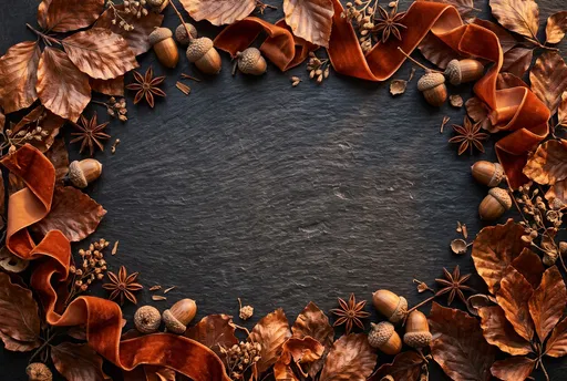 Autumn Foliage Frame on Dark Slate