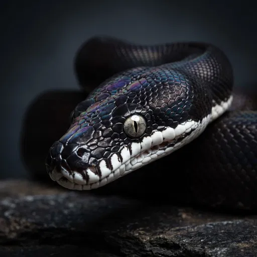 Studio Portrait of Iridescent White-Lipped Python