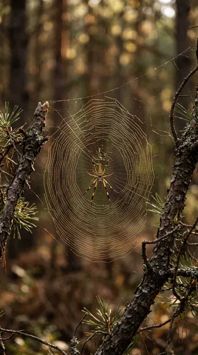 Golden Orb-Weaver Spider on Forest Web