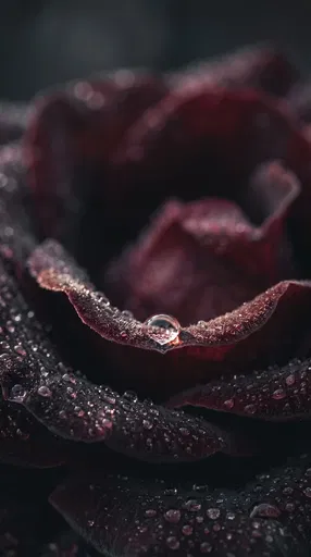 Dark Burgundy Rose With Water Droplets
