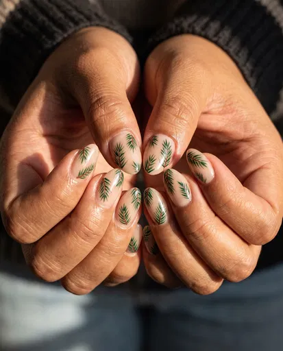 Cupped Hands Showing Evergreen Winter Nail Art