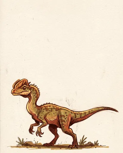 Stylized Dilophosaurus Drawing with Copy Space