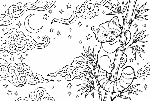 Red Panda Bamboo Night Coloring Page