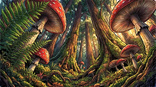 Low Angle Forest Floor Mushroom Illustration