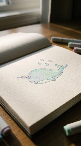 Pastel Narwhal Drawing in Sketchbook