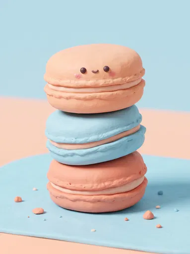 Stacked Clay Macarons With Smiling Face