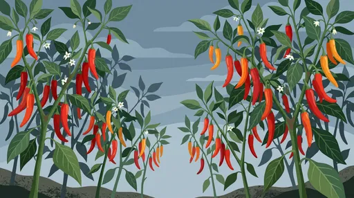 Chili Pepper Plants Flat Botanical Illustration