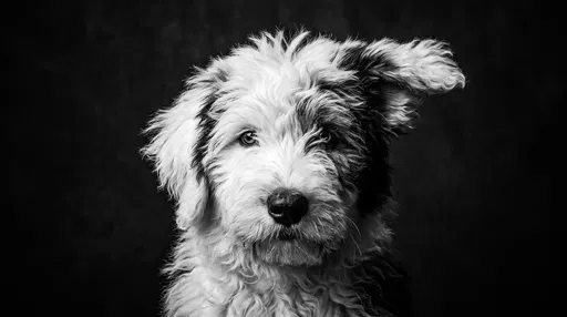 Black and White Sheepdog Puppy Portrait