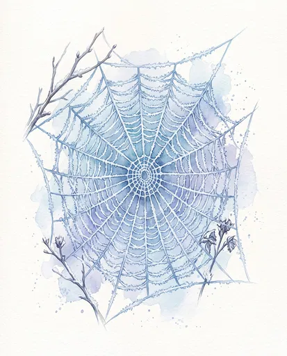 Frosty Spider Web Watercolor Illustration
