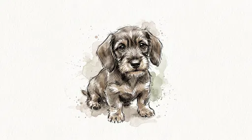 Watercolor Wire-Haired Dachshund Puppy Sketch