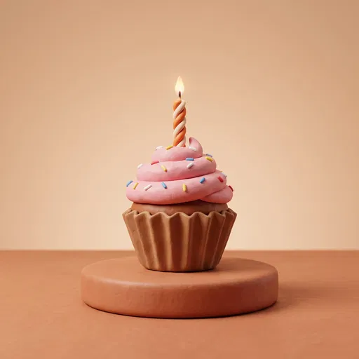 Clay Style Birthday Cupcake on Terracotta Pedestal