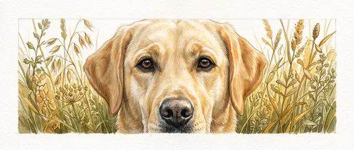 Watercolor Yellow Labrador in Meadow Grasses