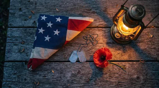 Folded American Flag with Dog Tags