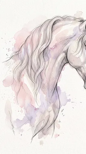 Pastel Watercolor and Pencil Horse Neck Sketch