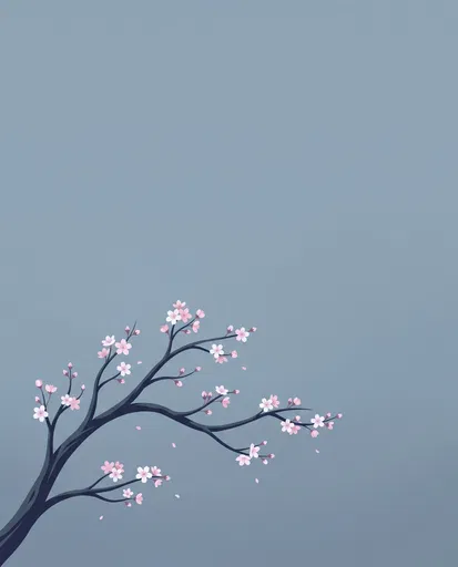 Minimalist Cherry Blossom Branch Illustration