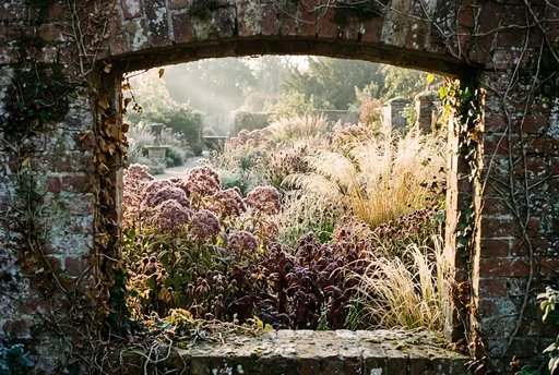 Autumn Garden Through Brick Archway