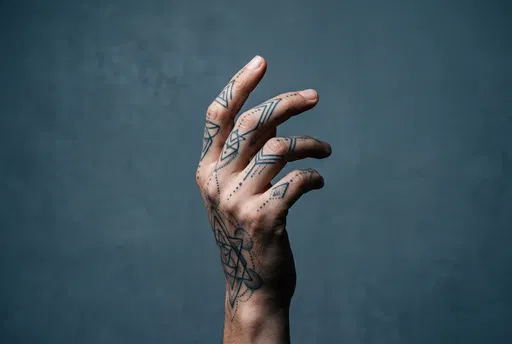 Poised Hand With Geometric Finger Tattoos