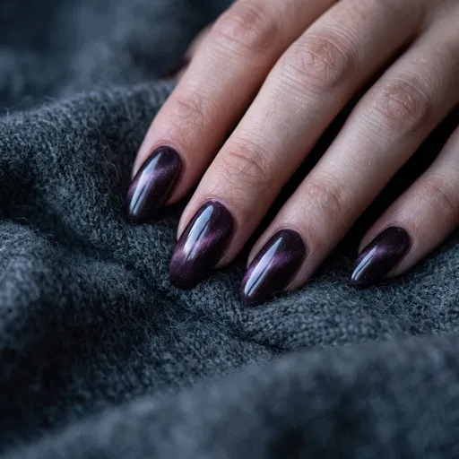 Dark Plum Cat-Eye Manicure on Cashmere