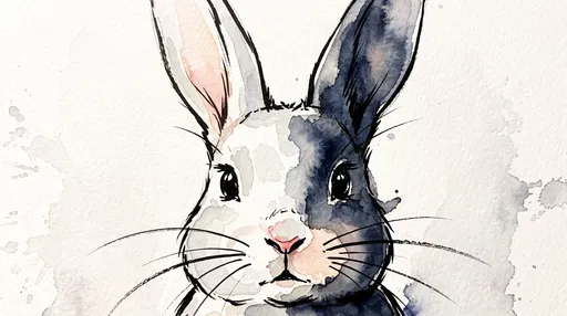 Ink and Watercolor Bunny Face Illustration