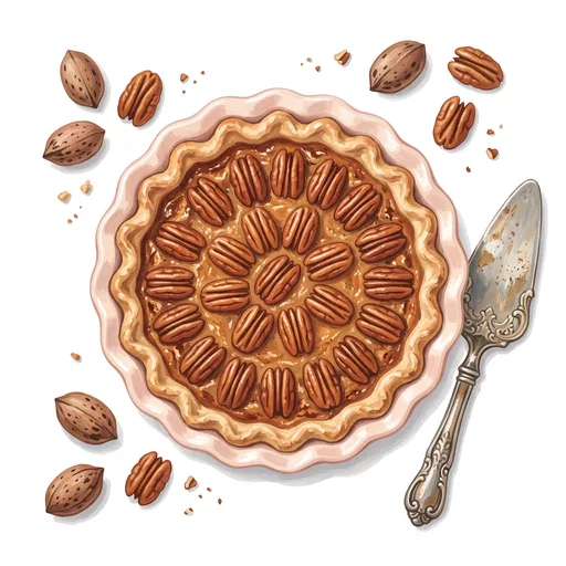 Pecan Pie Gouache Clipart Illustration