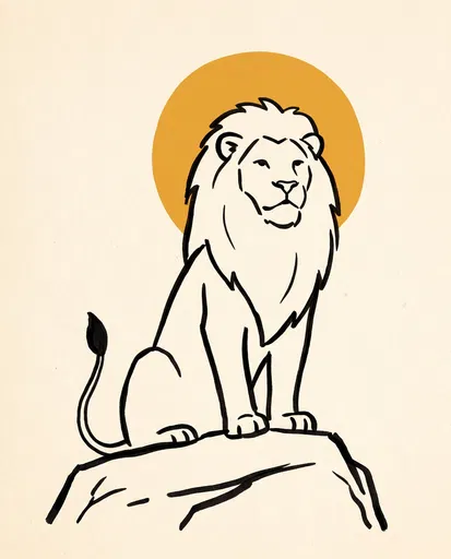 Minimalist Line Drawing of Sitting Lion