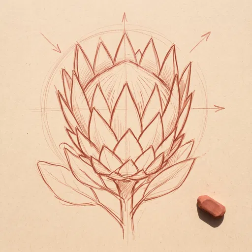 Sanguine Chalk Protea Flower Sketch