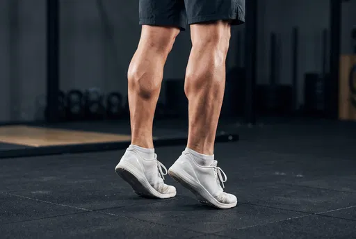 Athlete Performing Calf Raises in Gym