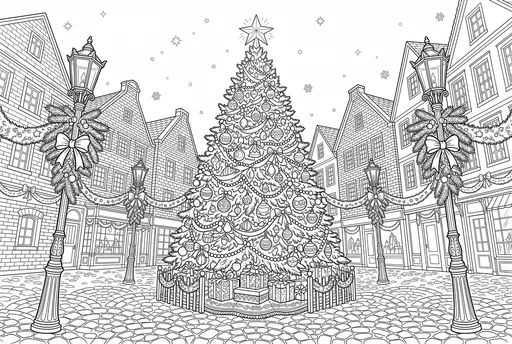 Town Square Christmas Tree Coloring Page