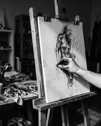 Artist Hand Drawing Charcoal Figure Sketch
